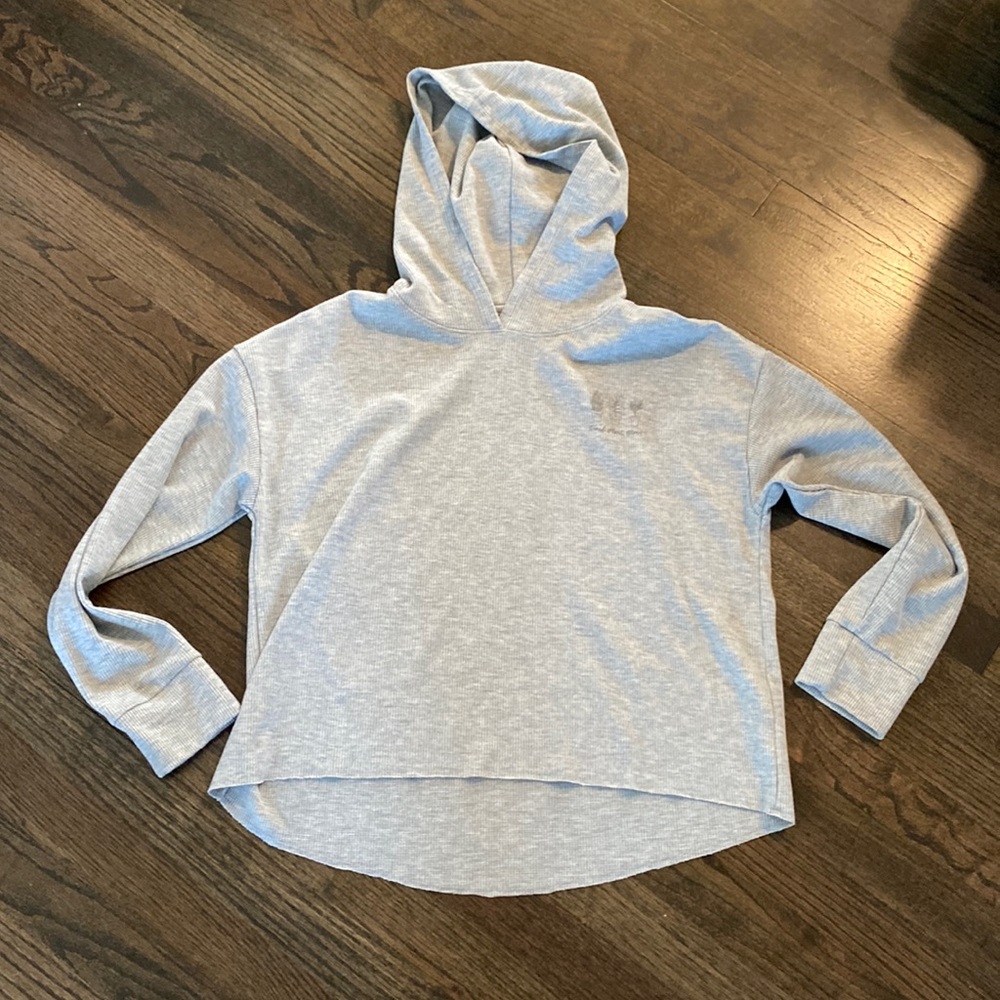 American Eagle Proud Plant Mom Waffle Knit Hoodie Cropped XS Gray Hooded Shirt